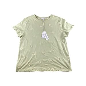 Workshop Republic Clothing Daisy Embroidered Sage Green T Shirt Womens XL